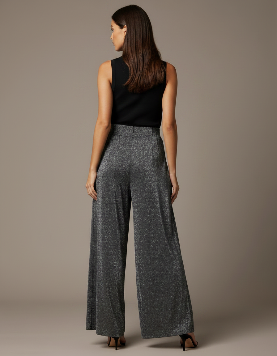 Pantalon Fluide Scintillant Ample Taille Haute Élégant - Argenté Maille - vue 2