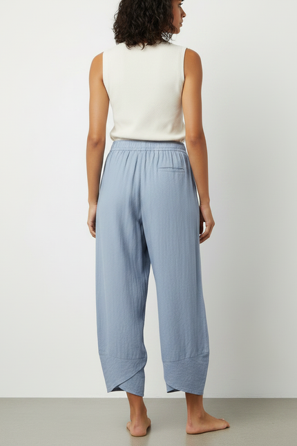 Pantalon Fluide Bleu Ciel Ample Lin Décontracté - vue 2