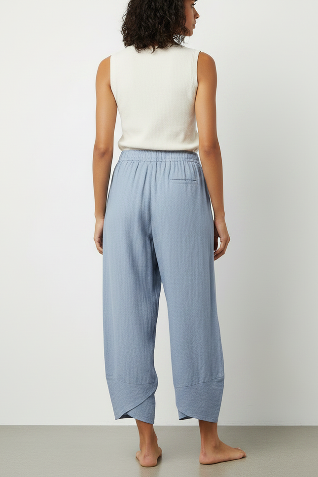 Pantalon Fluide Bleu Ciel Ample Lin Décontracté - vue 2