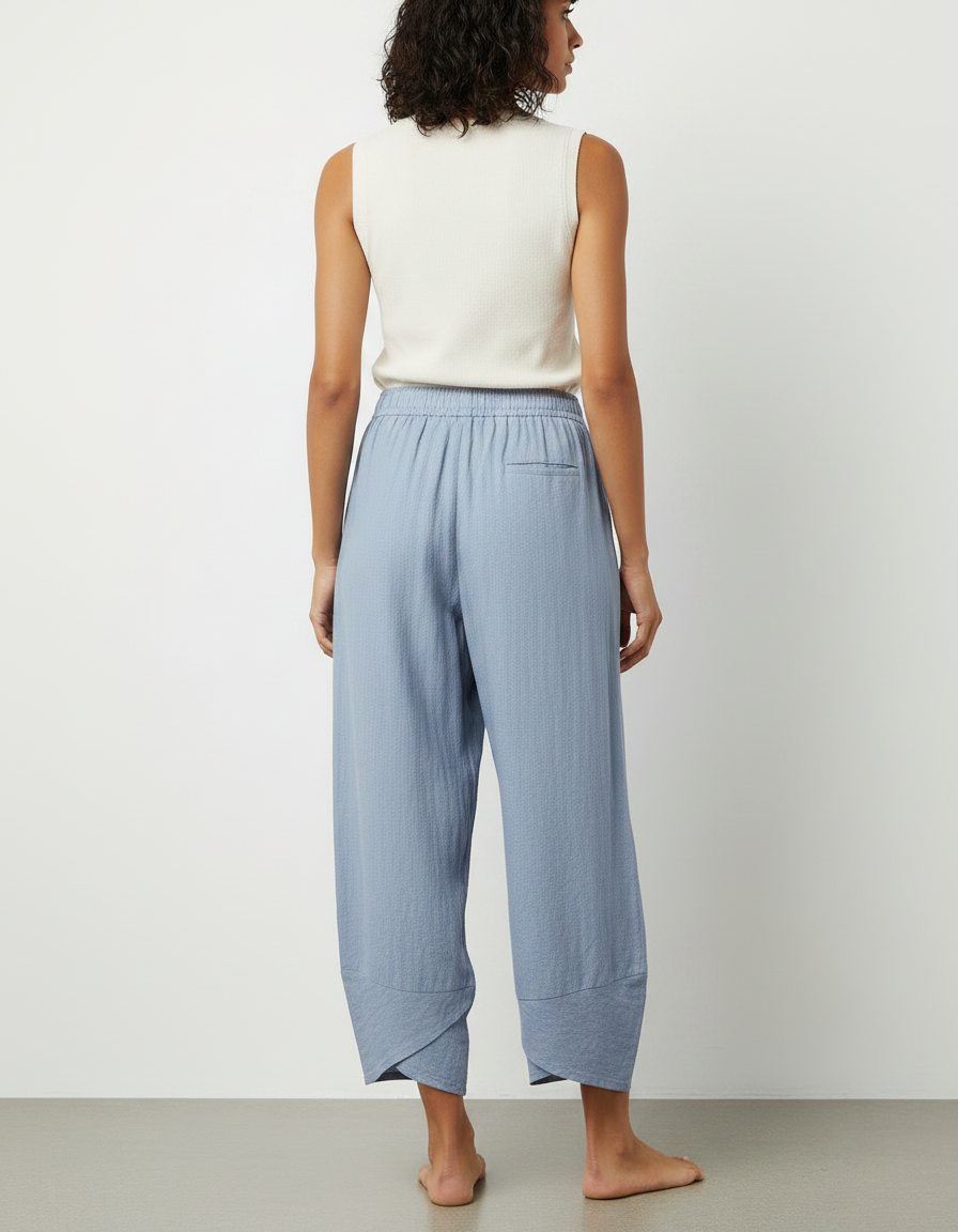 Pantalon Fluide Bleu Ciel Ample Lin Décontracté - vue 2