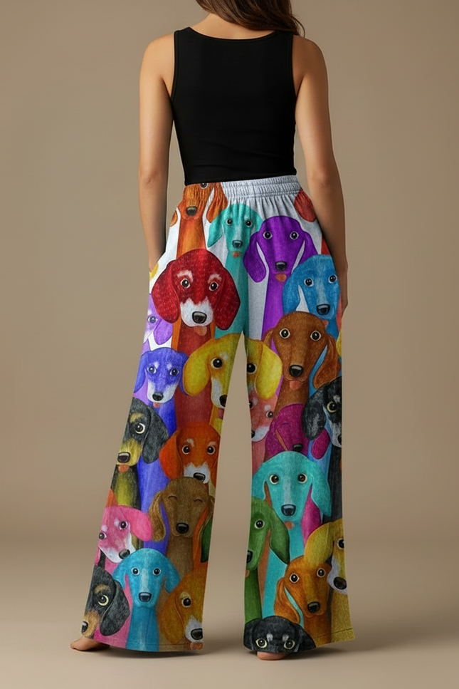 Pantalon Fluide Imprimé Chiens Colorés Ample Confortable - Multicolore Viscose - vue 2
