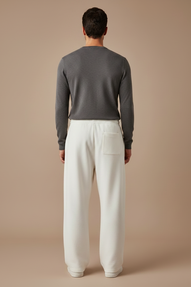 Pantalon Fluide Écru Ample Décontracté Cordon Homme - Beige Molleton - vue 2