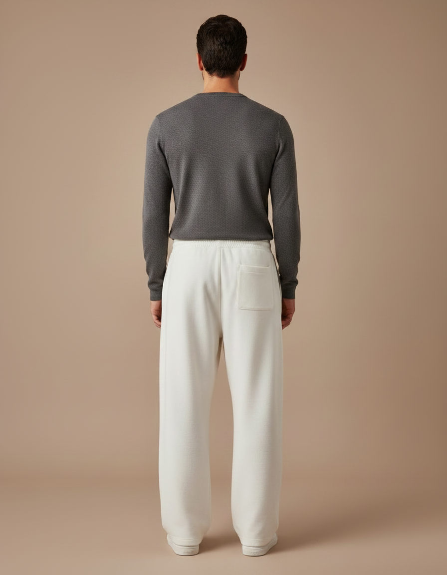 Pantalon Fluide Écru Ample Décontracté Cordon Homme - Beige Molleton - vue 2