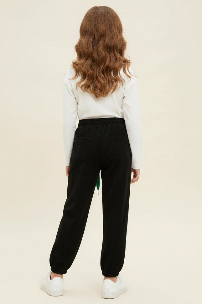 Pantalon Fluide Noir Côtelé Ample Décontracté Enfant - Cordé - vue 2