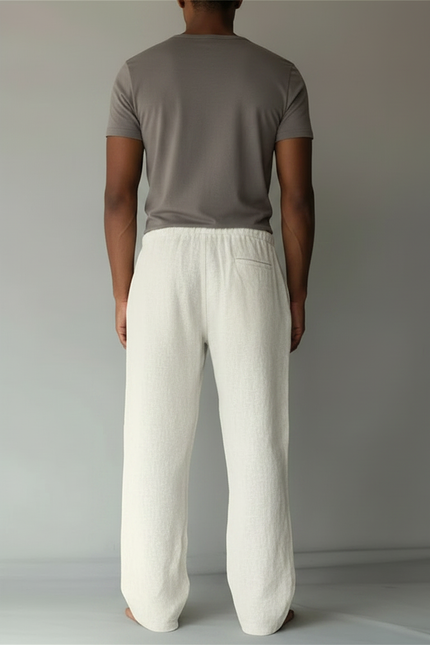 Pantalon Fluide Écru Lin Ample Décontracté Homme - Beige - vue 2