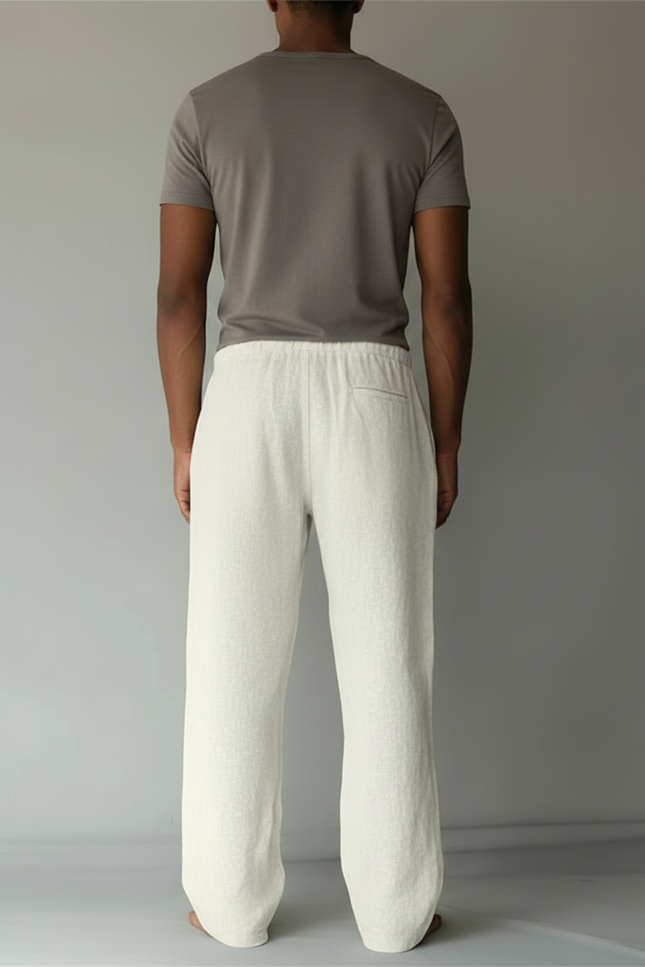 Pantalon Fluide Écru Lin Ample Décontracté Homme - Beige - vue 2