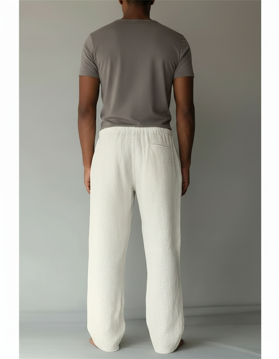 Pantalon Fluide Écru Lin Ample Décontracté Homme - Beige - vue 2