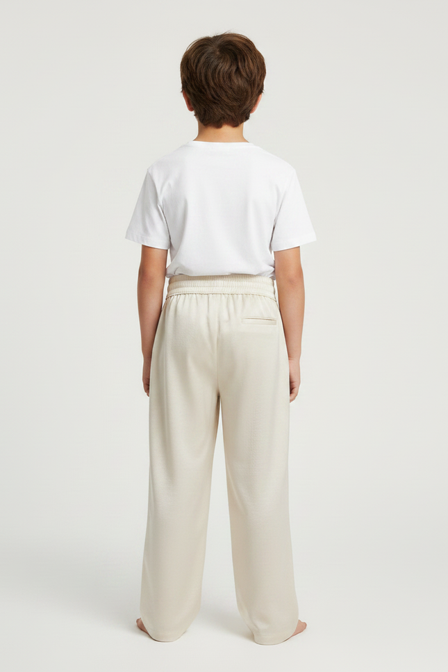 Pantalon Fluide Crème Satiné Ample Décontracté Léger - Beige - vue 2