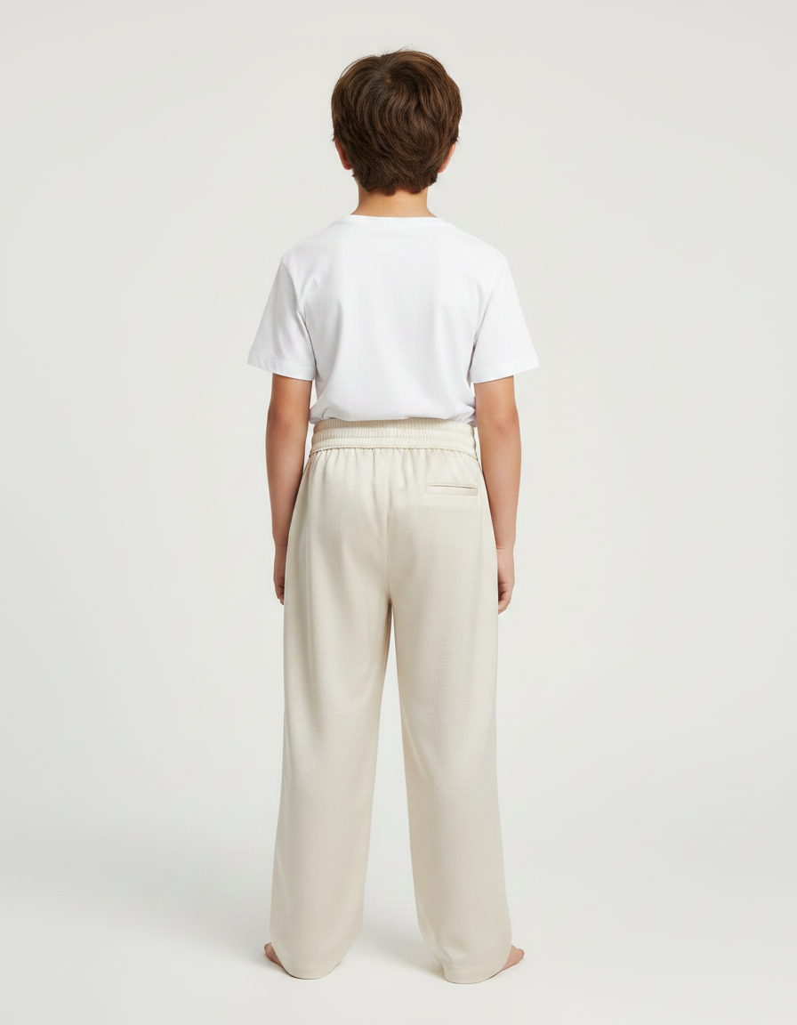 Pantalon Fluide Crème Satiné Ample Décontracté Léger - Beige - vue 2
