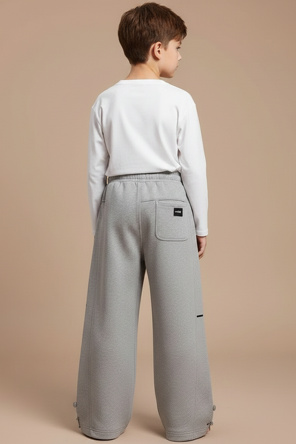 Pantalon Fluide Gris Ample Sport Décontracté Molleton Enfant - vue 2