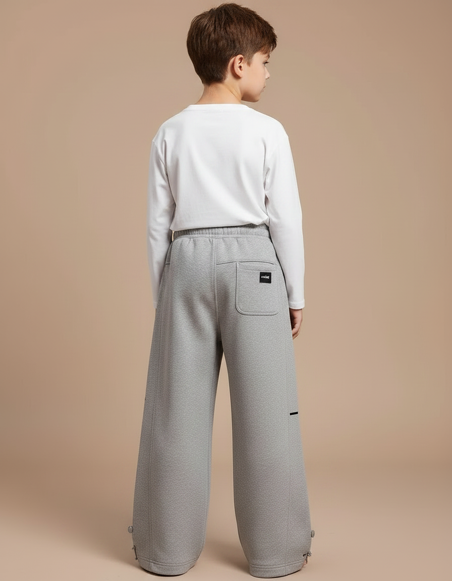 Pantalon Fluide Gris Ample Sport Décontracté Molleton Enfant - vue 2