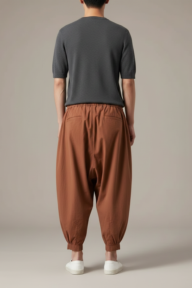 Pantalon Fluide Marron Harem Coton Décontracté Homme - vue 2