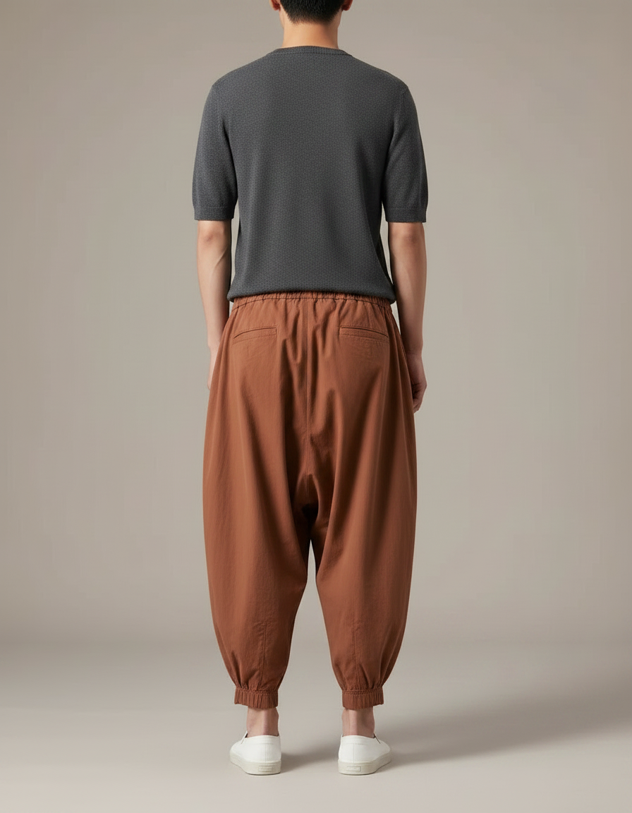 Pantalon Fluide Marron Harem Coton Décontracté Homme - vue 2