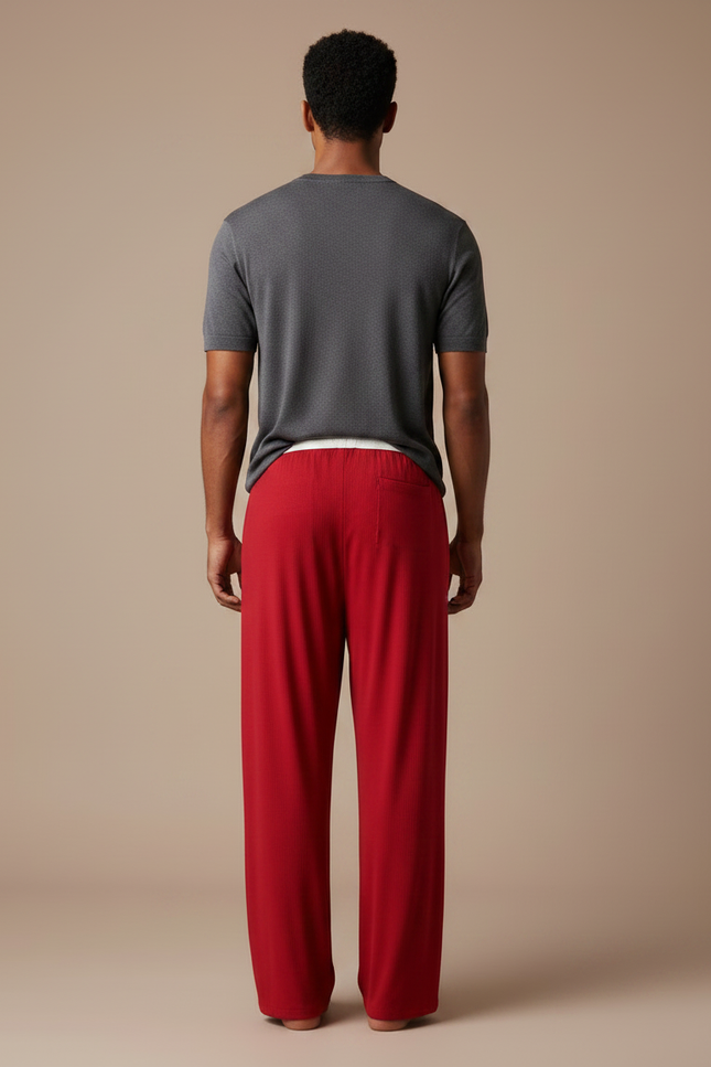 Pantalon Fluide Rouge Côtelé Ample Cordon Décontracté - Maille - vue 2