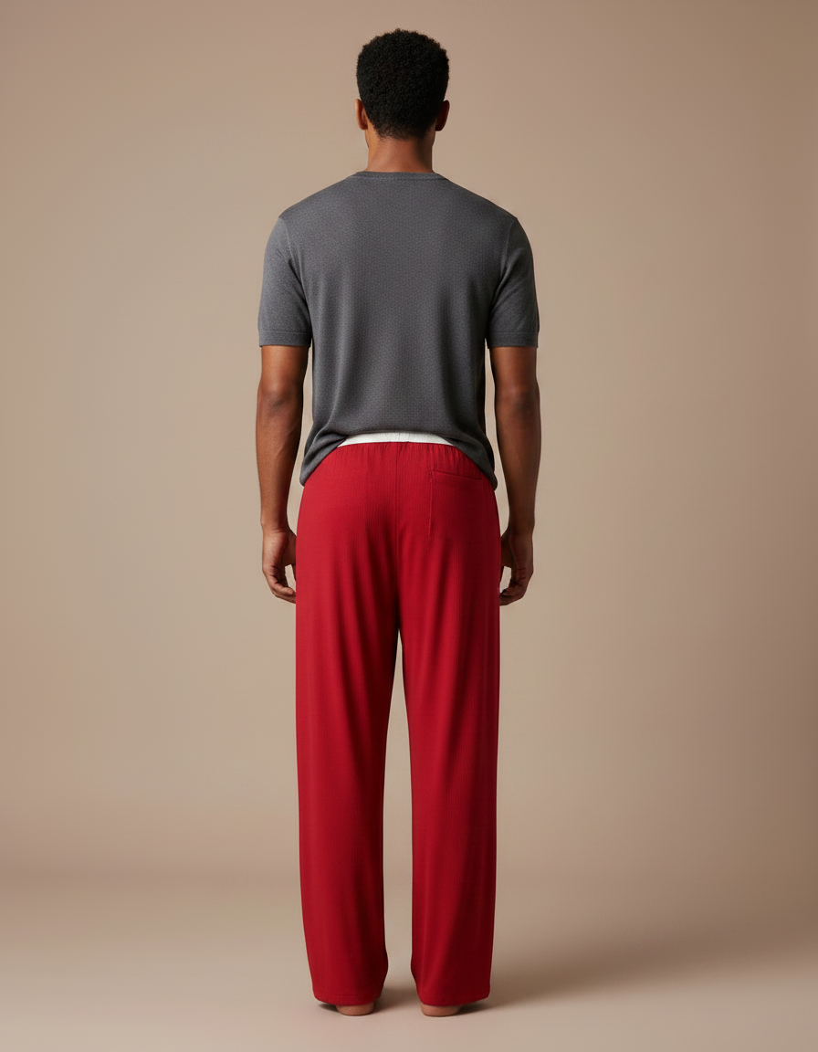 Pantalon Fluide Rouge Côtelé Ample Cordon Décontracté - Maille - vue 2