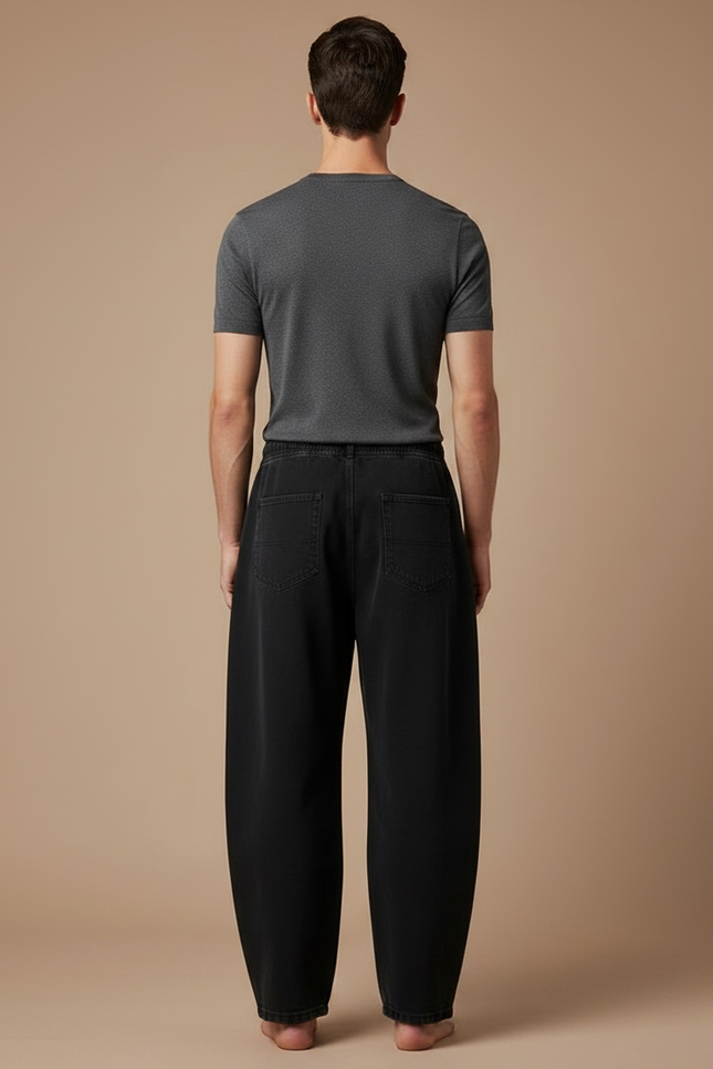 Pantalon Fluide Homme Noir Coupe Ample Jean - vue 2