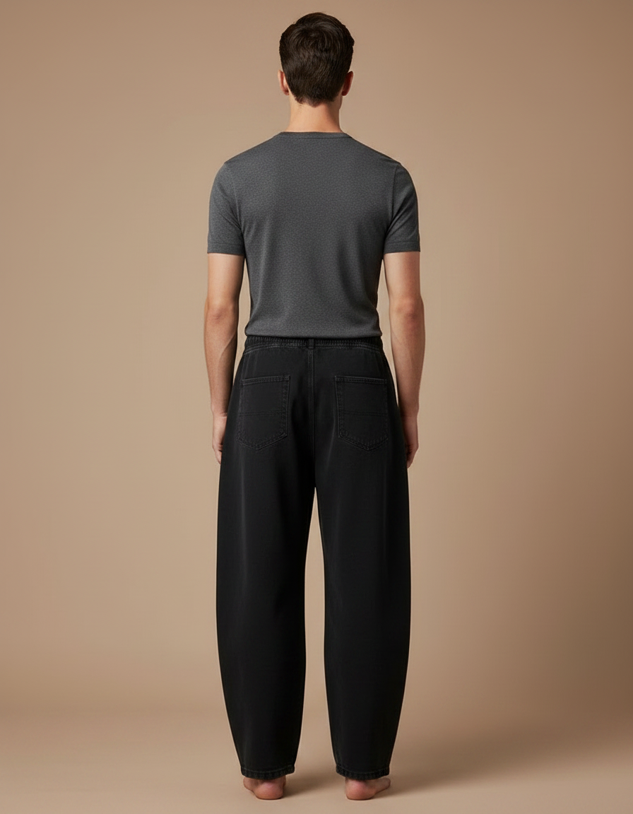 Pantalon Fluide Homme Noir Coupe Ample Jean - vue 2