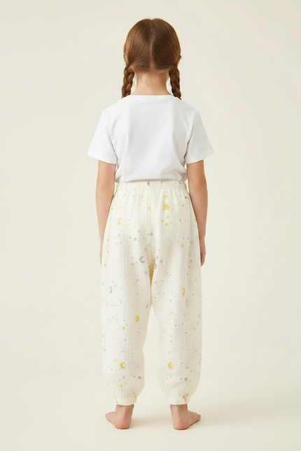 Pantalon Fluide Écru Coton Ample Lune Étoiles - Beige - vue 2