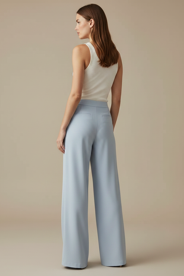 Pantalon Fluide Bleu Ciel Ample Élégant Décontracté Tissu Fluide - Viscose - vue 2