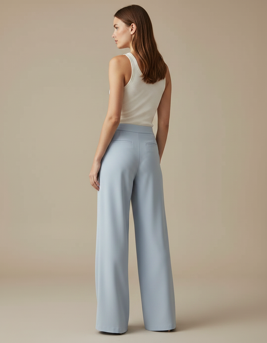 Pantalon Fluide Bleu Ciel Ample Élégant Décontracté Tissu Fluide - Viscose - vue 2