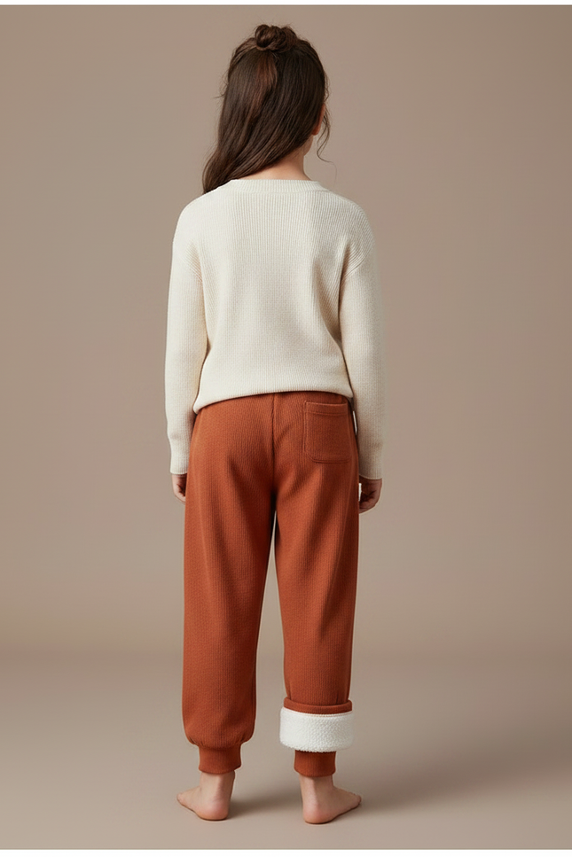 Pantalon Fluide Marron Côtelé Ample Doublé Enfant - Cordé - vue 2