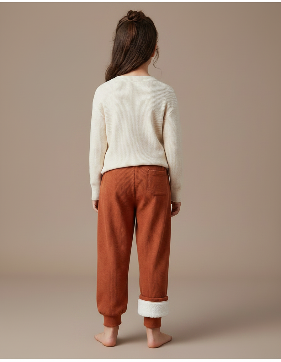 Pantalon Fluide Marron Côtelé Ample Doublé Enfant - Cordé - vue 2