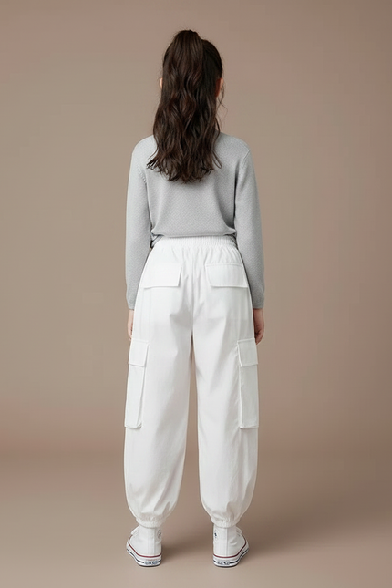 Pantalon Fluide Blanc Ample Cargo Coton Enfants - vue 2