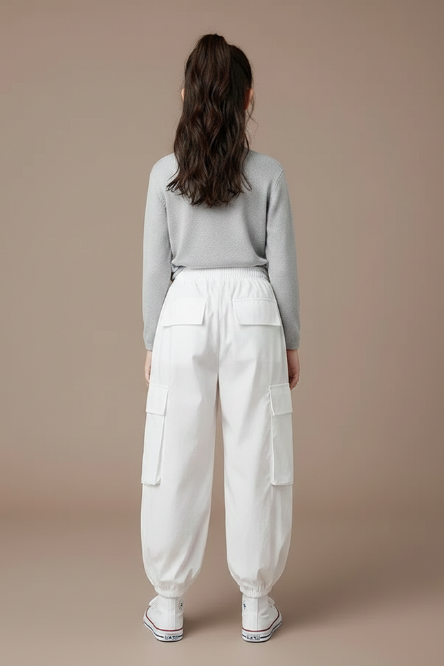 Pantalon Fluide Blanc Ample Cargo Coton Enfants - vue 2