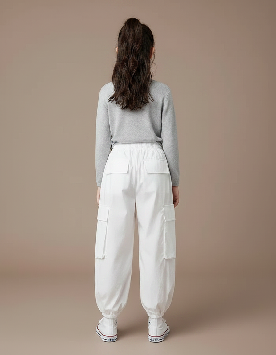 Pantalon Fluide Blanc Ample Cargo Coton Enfants - vue 2