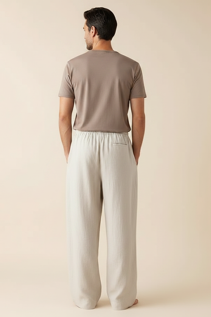Pantalon Fluide Lin Ample Décontracté Homme - Beige - vue 2
