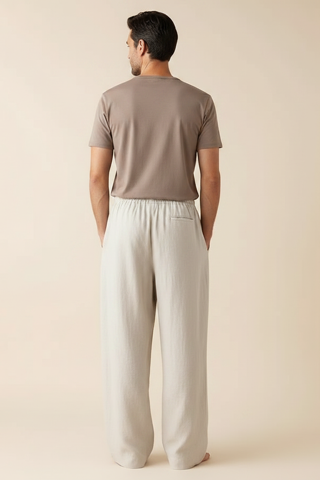 Pantalon Fluide Lin Ample Décontracté Homme - Beige - vue 2