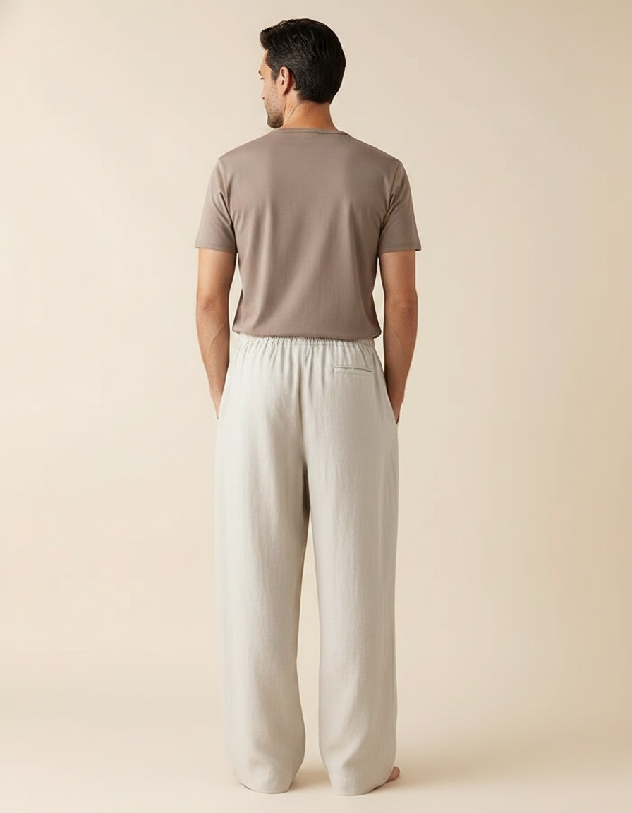 Pantalon Fluide Lin Ample Décontracté Homme - Beige - vue 2