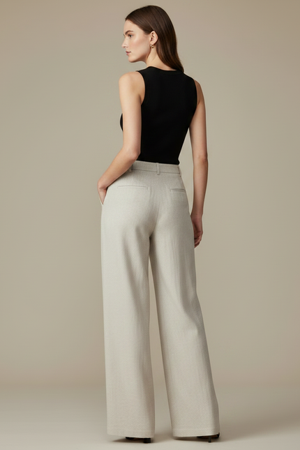Pantalon Fluide Femme Beige Palazzo - Lin - vue 2