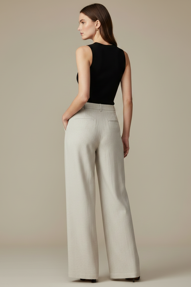 Pantalon Fluide Femme Beige Palazzo - Lin - vue 2