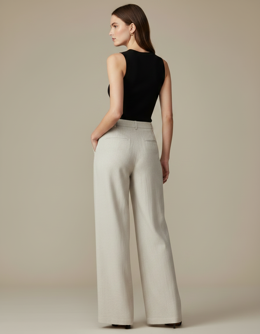 Pantalon Fluide Femme Beige Palazzo - Lin - vue 2