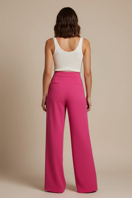 Pantalon Fluide Rose Boutons Dorés Taille Haute Élégant - Polyester - vue 2