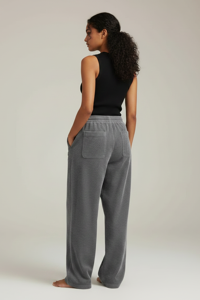 Pantalon Fluide Côtelé Gris Ample Décontracté Femme - Cordé - vue 2