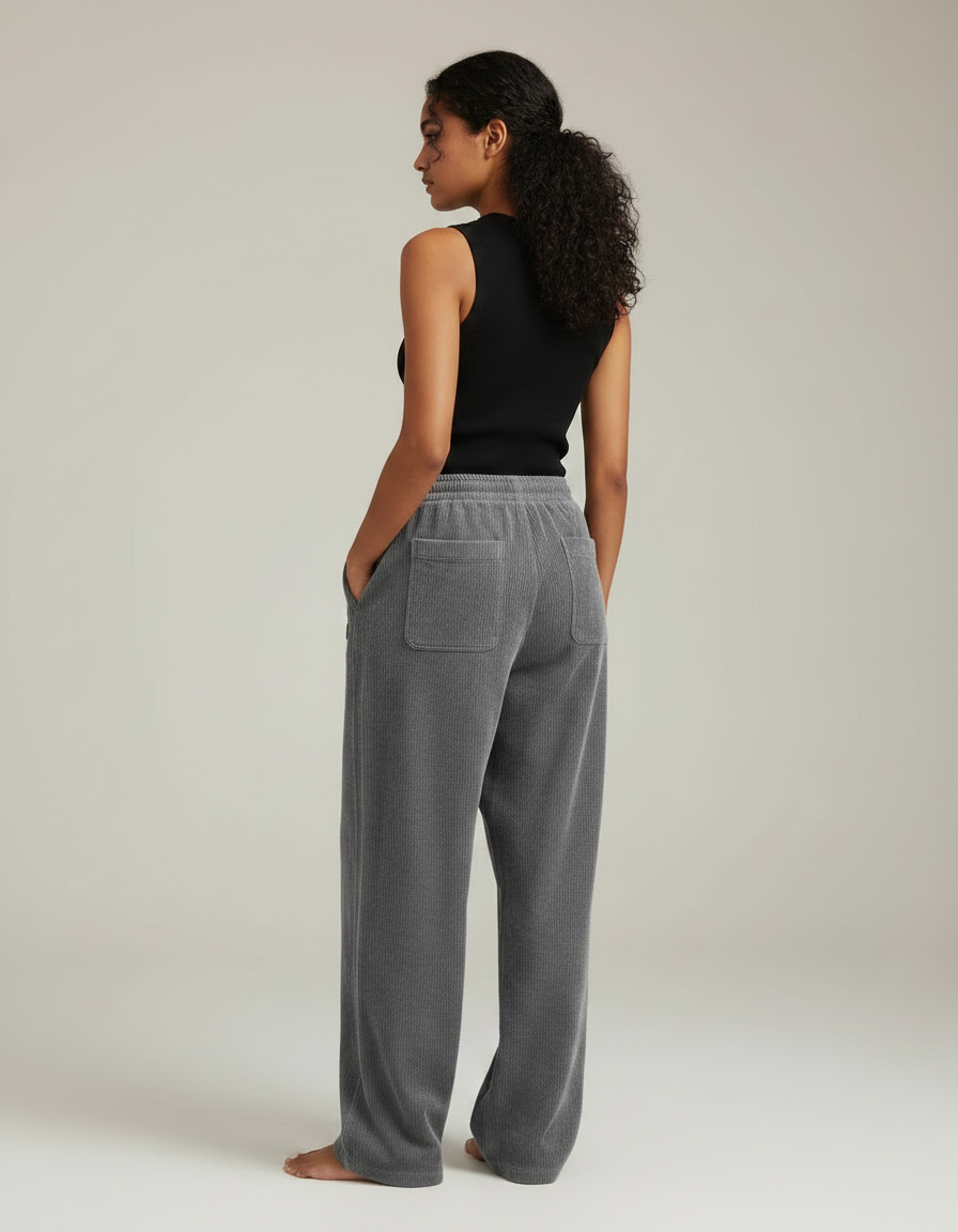 Pantalon Fluide Côtelé Gris Ample Décontracté Femme - Cordé - vue 2
