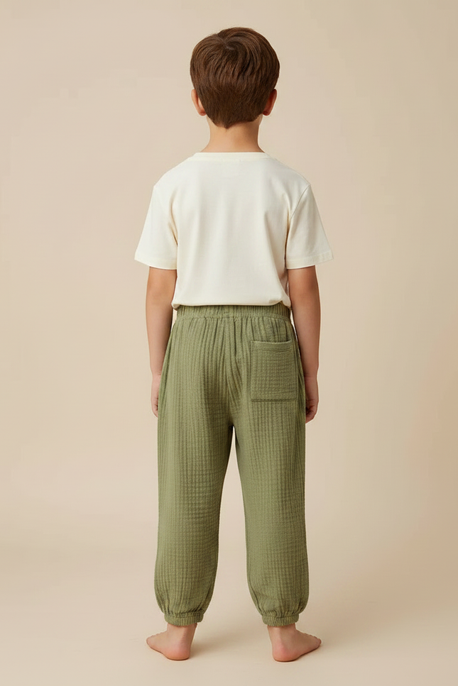 Pantalon Fluide Vert Ample Gaze Confortable Enfant - Coton - vue 2