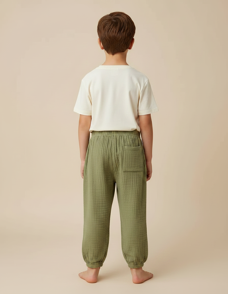 Pantalon Fluide Vert Ample Gaze Confortable Enfant - Coton - vue 2