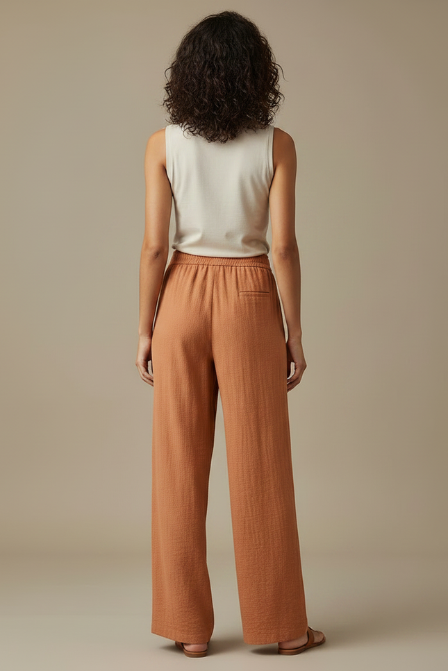 Pantalon Fluide Orange Ample Léger Femme - Lin - vue 2