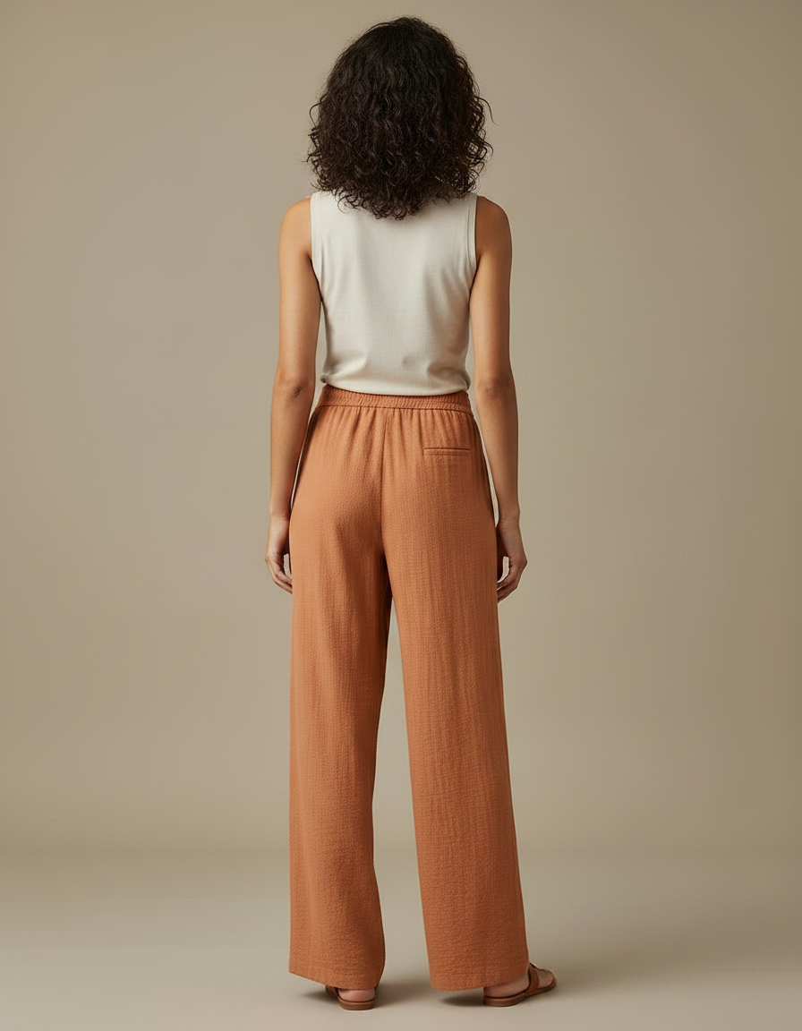Pantalon Fluide Orange Ample Léger Femme - Lin - vue 2