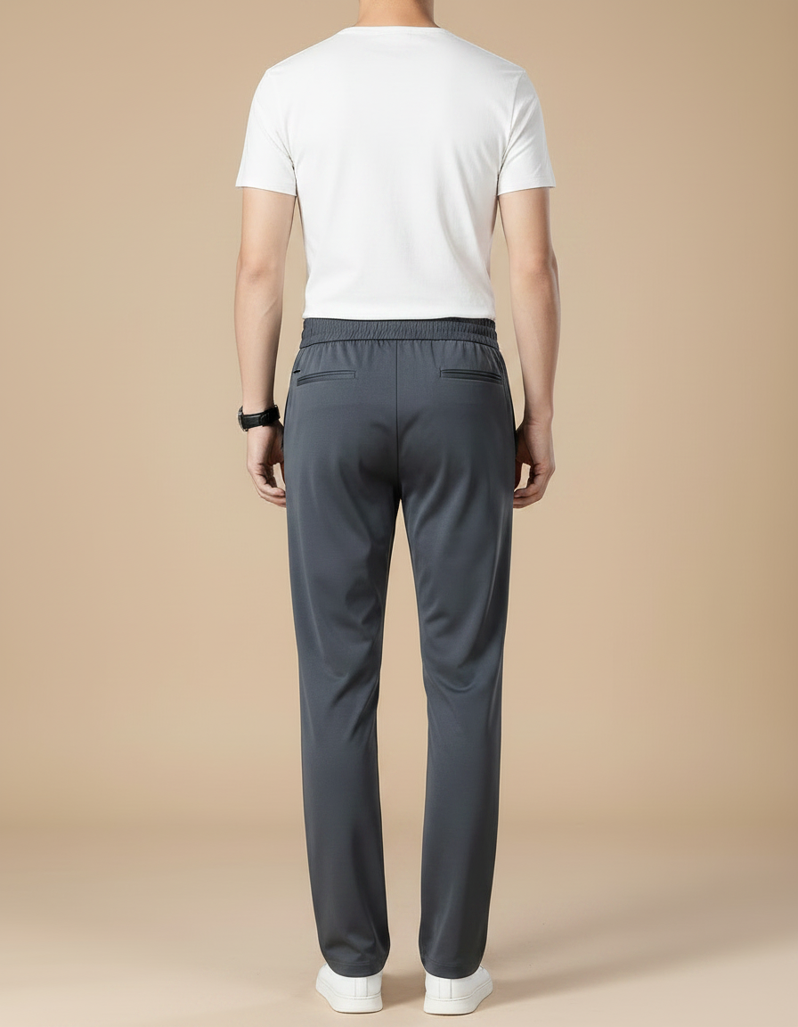 Pantalon Fluide Homme Gris Droit Décontracté Extensible - Polyester - vue 2