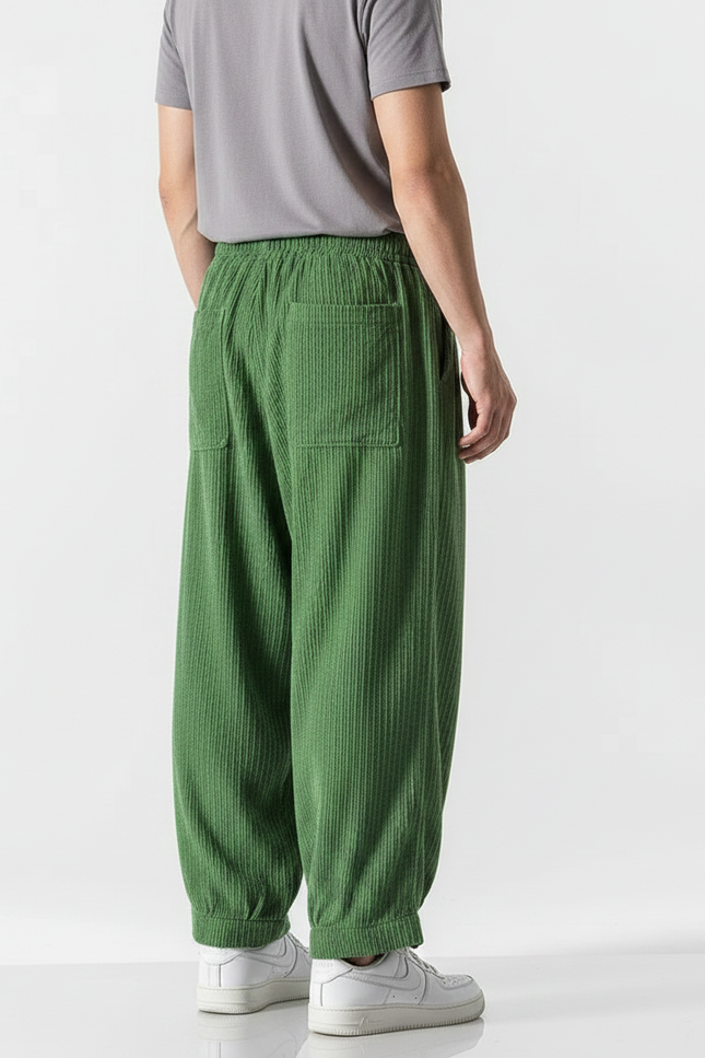 Pantalon Fluide Vert Côtelé Ample Décontracté Homme - Cordé - vue 2