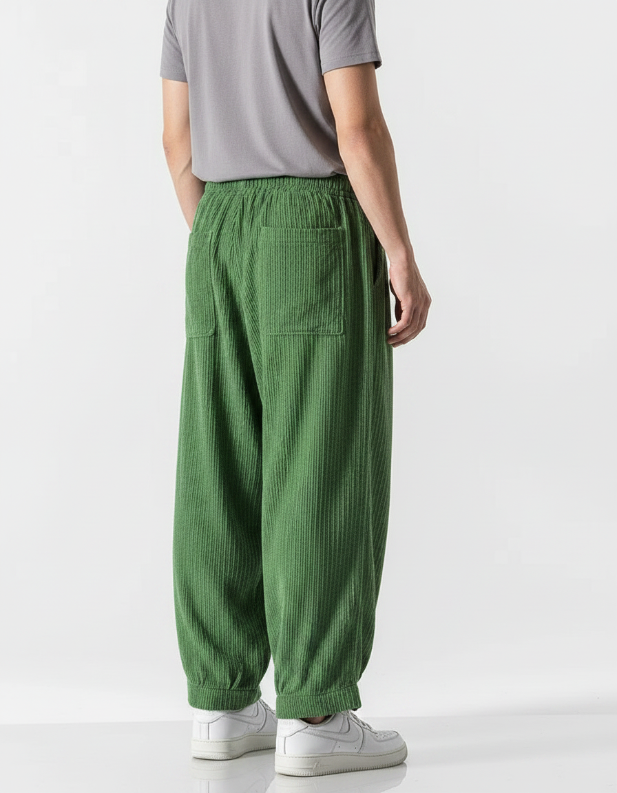 Pantalon Fluide Vert Côtelé Ample Décontracté Homme - Cordé - vue 2