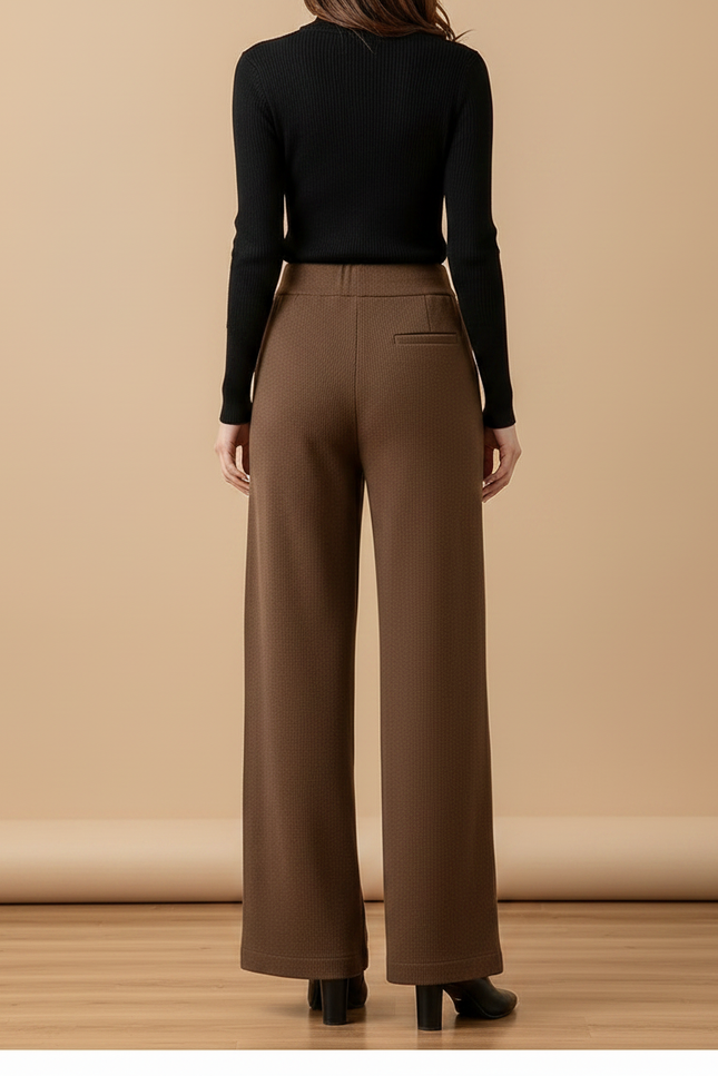 Pantalon Fluide Marron Ample Taille Haute Tricoté Décontracté - Maille - vue 2