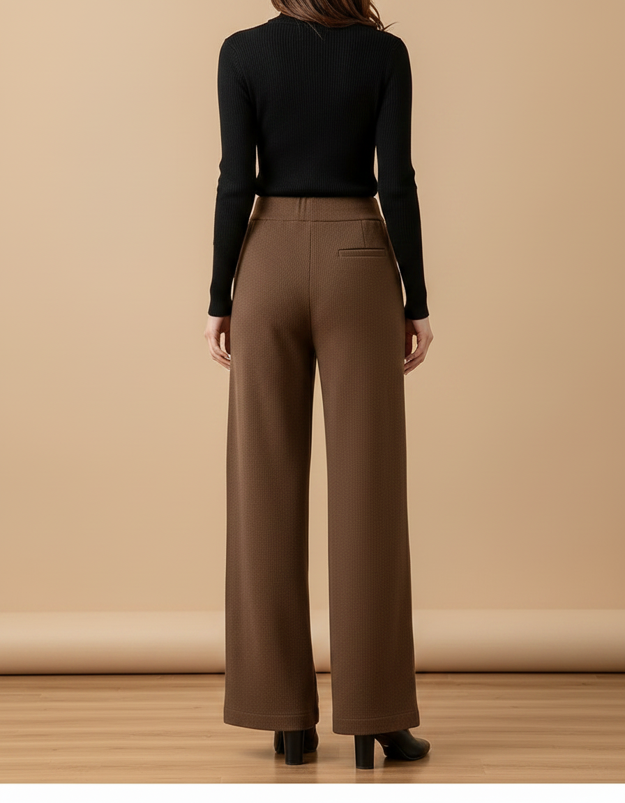 Pantalon Fluide Marron Ample Taille Haute Tricoté Décontracté - Maille - vue 2