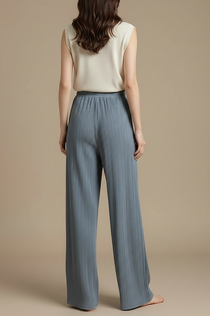 Pantalon Fluide Soie Femme - Bleu - vue 2