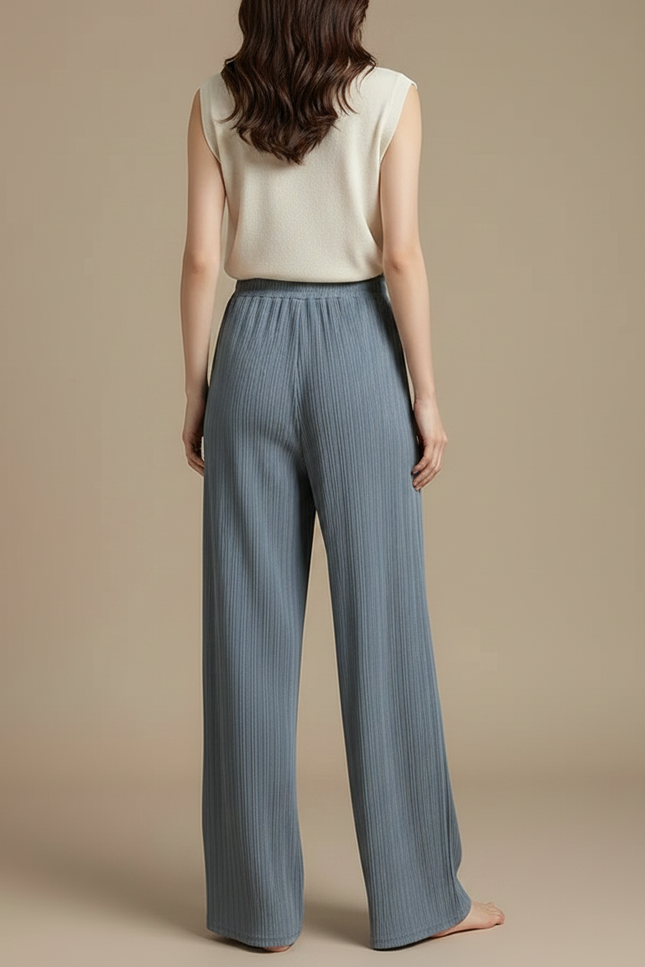Pantalon Fluide Soie Femme - Bleu - vue 2