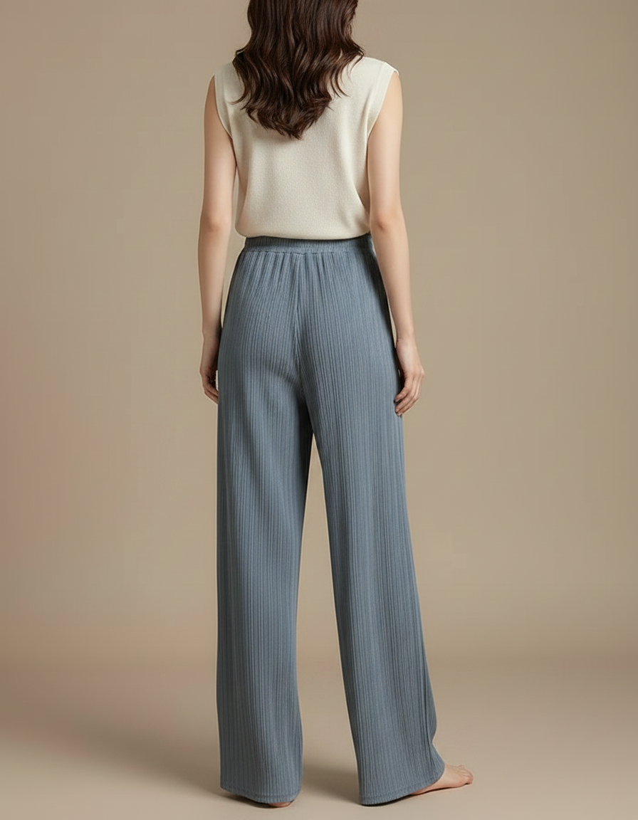 Pantalon Fluide Soie Femme - Bleu - vue 2